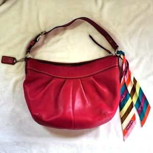 Coach Soho pleated handbag, leather, pink, XL, w/scarf